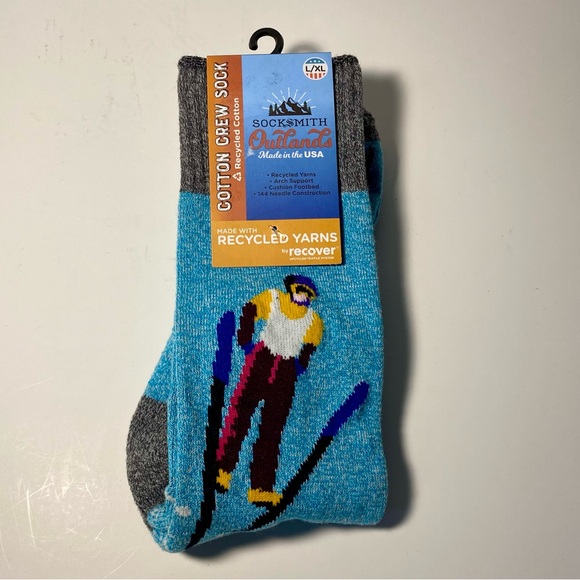 Ski Slopes Socks Adult L/XL Blue & Gray Socksmith Outlands USA Recycled Cotton - Picture 6 of 6